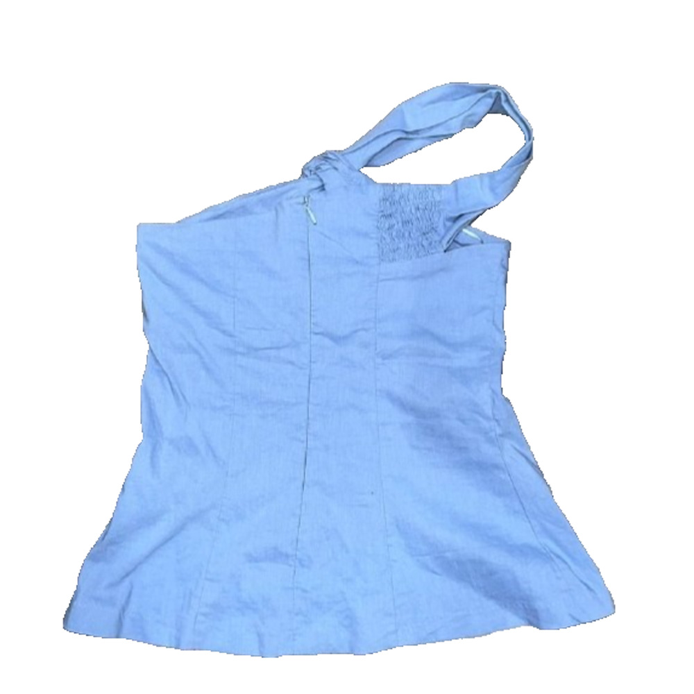 Zara Knotted Asymmetrical cotton Y2K boho babydoll preppy Top Blue XS A006403 - Picture 8 of 8